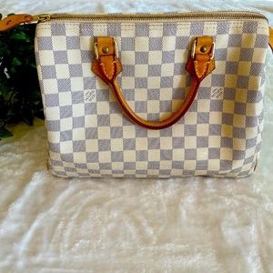 LV Louis Vuitton Damier White Speedy 30 Mini Duffle Handbag Purse Classic